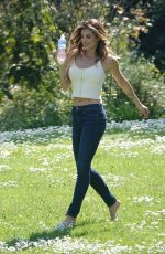 ELISABETTA CANALIS on the Set of San Benedetto Mineral Water Commercial at a Park in Rome 04/13/2021