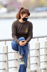 HELENA CHRISTENSEN Out with Her Dog at Hudson River Park in New York 04/18/2021