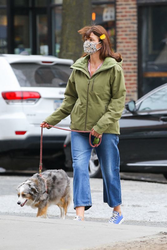 HELENA CHRISTENSEN Out with Her Dog in New York 04/09/2021
