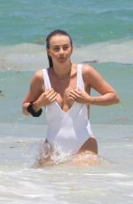 JULIANNE HOUGH in a White Swimsuit at a Beach in Tulum 04/29/2021