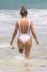JULIANNE HOUGH in a White Swimsuit at a Beach in Tulum 04/29/2021