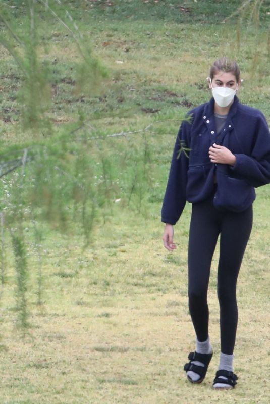 KAIA GERBER Out with her Dog at a Park in Hollywood 04/22/2021