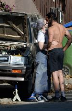 KELLY OSBOURNE and Erik Bragg Fix His Old Station Wagon in Los Angeles 04/11/2021