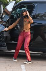 KOURTNEY KARDASHIAN in a Red Leather Pants at Nobu in Malibu 04/05/2021