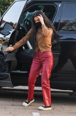 KOURTNEY KARDASHIAN in a Red Leather Pants at Nobu in Malibu 04/05/2021