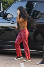 KOURTNEY KARDASHIAN in a Red Leather Pants at Nobu in Malibu 04/05/2021
