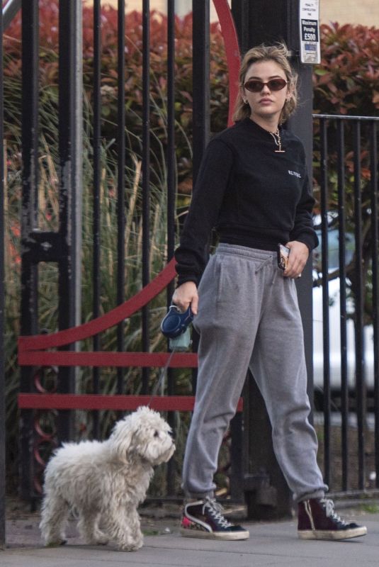 LUCY HALE Out with Her Dog in London 04/28/2021