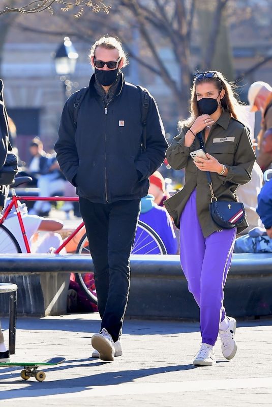 NINA AGDAL Out with Friend at Washington Square Park in New York 04/02/2021