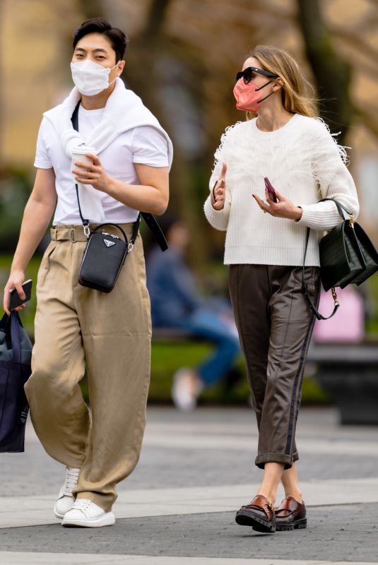 OLIVIA PALERMO Out with a Friend at Washington Square Park in New York 03/31/2021