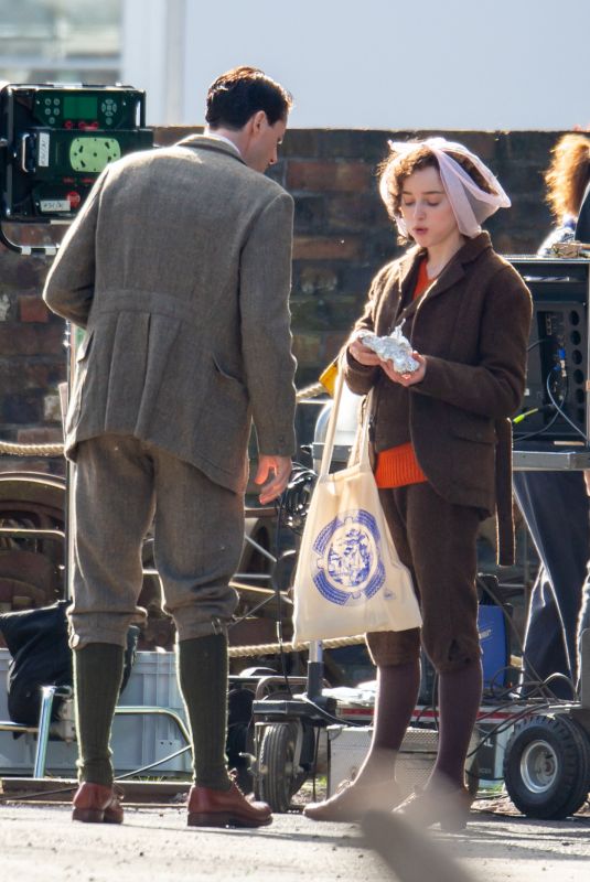 PHOEBE DYNEVOR and Matthew Goode on the Set of The Colour Room in Stoke-on-trent 04/01/2021