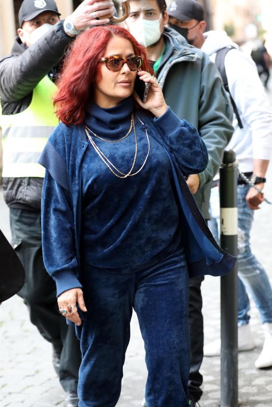 SALMA HAYEK on the Set of Ridley Scott’s House of Gucci in Rome 04/22/2021