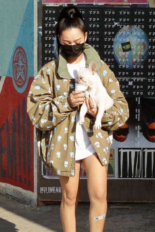 BELLA POARCH Out with Her Dog on Melrose Avenue in West Hollywood 05/02/2021