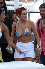 BELLA THORNE in Bikini Top Arrives at a Yacht in Miami 05/05/2021