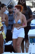 BELLA THORNE in Bikini Top Arrives at a Yacht in Miami 05/05/2021