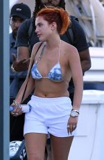 BELLA THORNE in Bikini Top Arrives at a Yacht in Miami 05/05/2021