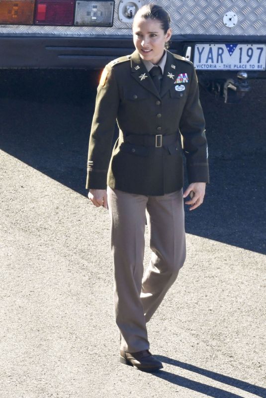 ELSA PATAKY in a Military Uniform on the Set of Interceptor in Sydney 05/13/2021