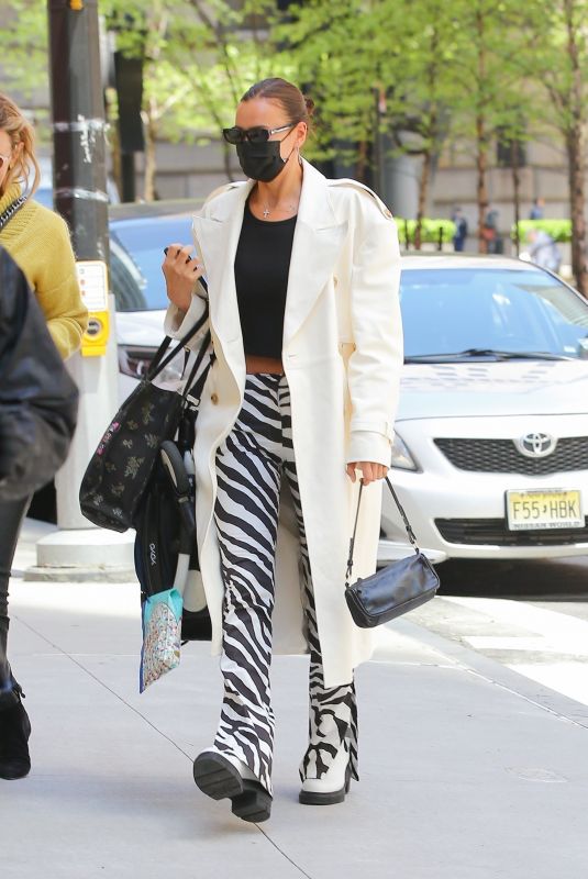 IRINA SHAYK in Zebra-print Pants Out in New York 05/11/2021