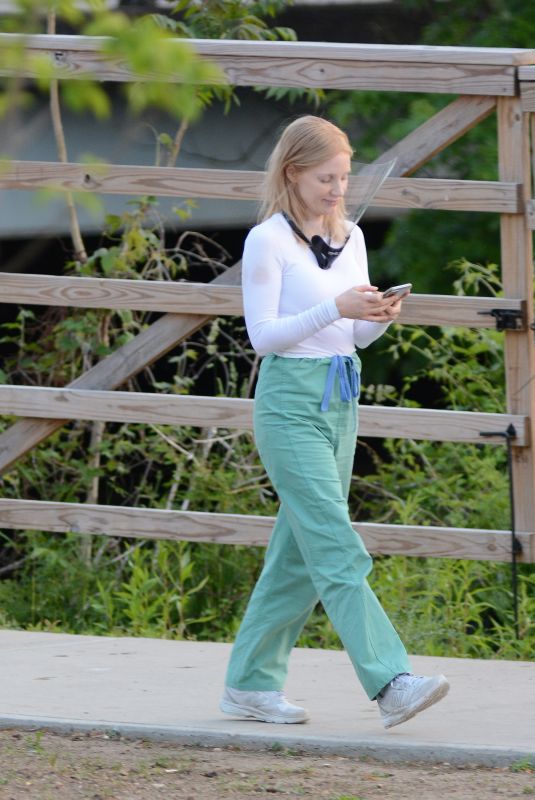 JESSICA CHASTAIN on the Set of The Good Nurse in Stamford 05/19/2021