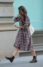 KATIE HOLMES in a Plaid Dress and Boots Out in New York 05/25/2021