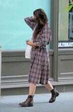 KATIE HOLMES in a Plaid Dress and Boots Out in New York 05/25/2021