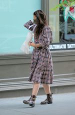 KATIE HOLMES in a Plaid Dress and Boots Out in New York 05/25/2021