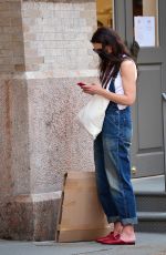 KATIE HOLMES in Denim Overalls Out Shopping in New York 05/27/2021