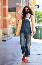 KATIE HOLMES in Denim Overalls Out Shopping in New York 05/27/2021