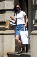 KATIE HOLMES in Denim Skirt Out Shopping in New York 05/21/2021