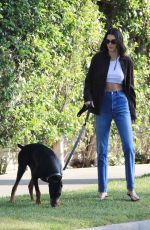 KENDALL JENNER Out with Her Doberman Pinscher in Beverly Hills 05/07/2021