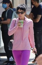 LILY ALLEN in a Pink Sweater and Purple Leggings Out in New York 05/20/2021