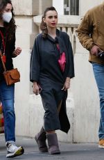 LILY COLLINS Arrives on the set of Emily in Paris in Paris 05/21/2021