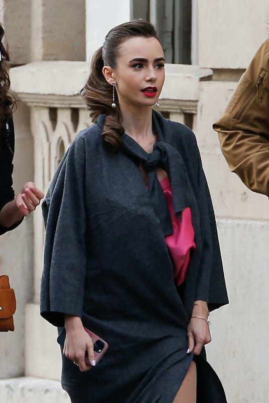 LILY COLLINS Arrives on the set of Emily in Paris in Paris 05/21/2021