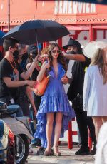LILY COLLINS on the Set of Emily in Paris 05/09/2021