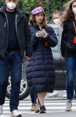 LILY COLLINS on the Set of Emily in Paris 05/20/2021