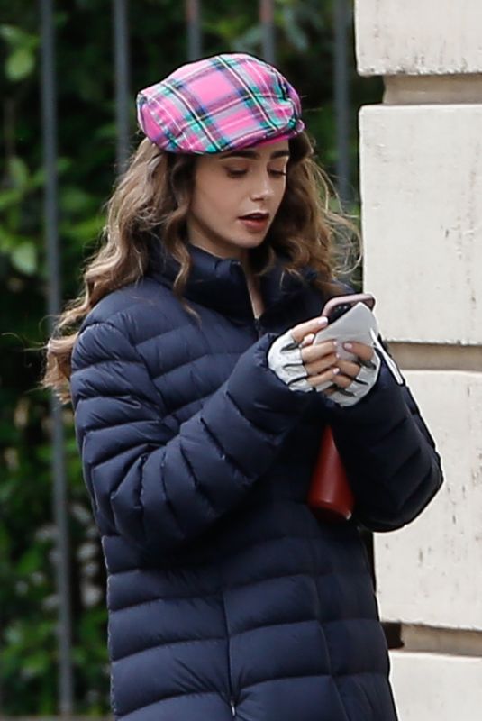 LILY COLLINS on the Set of Emily in Paris 05/20/2021