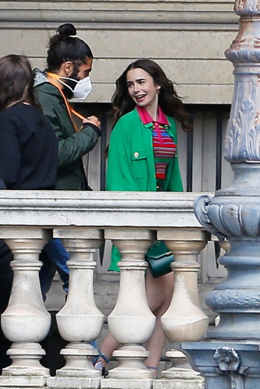 LILY COLLINS on the Set of Emily in Paris in Paris 05/17/2021