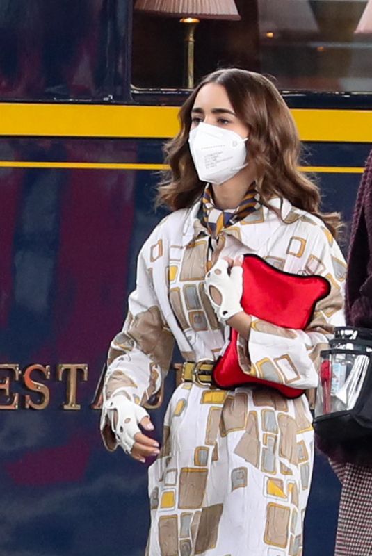 LILY COLLINS on the Set of Emily in Paris in Paris 05/18/2021