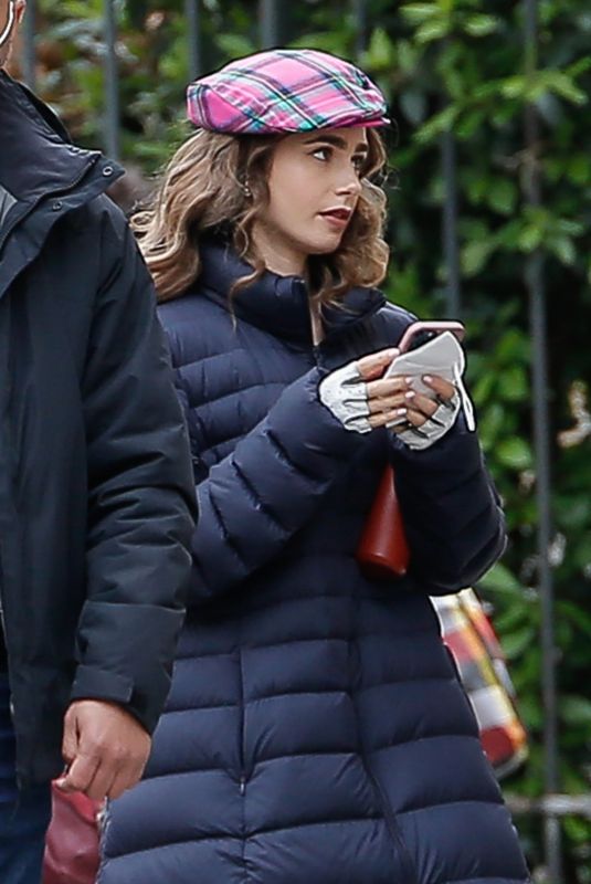 LILY COLLINS on the Set of Emily in Paris in Paris 05/20/2021