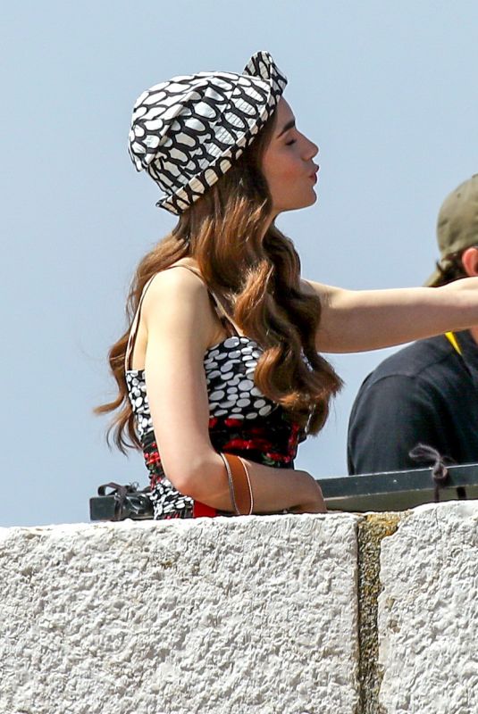 LILY COLLINS on the Set of Emily in Paris in Saint-tropez 05/09/2021