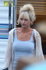 LILY JAMES on the Set of Baywatch while Filming Scene for Pam and Tommy in Malibu 05/12/2021