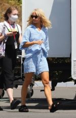 LILY JAMES on the Set of Pam and Tommy in Malibu 05/28/2021