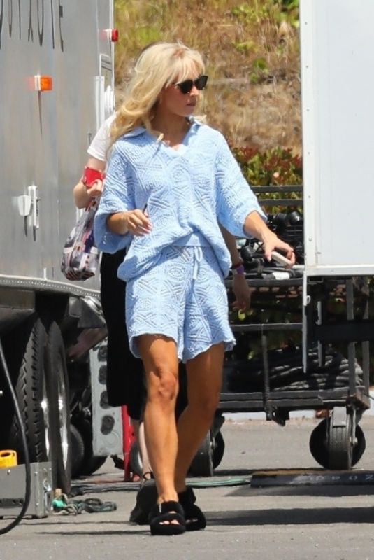 LILY JAMES on the Set of Pam and Tommy in Malibu 05/28/2021