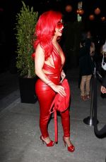 NIKITA DRAGUN in a Red Leather Jumpsuit Night Out in Los Angeles 05/28/2021