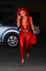 NIKITA DRAGUN in a Red Leather Jumpsuit Night Out in Los Angeles 05/28/2021