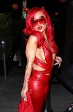 NIKITA DRAGUN in a Red Leather Jumpsuit Night Out in Los Angeles 05/28/2021