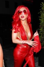 NIKITA DRAGUN in a Red Leather Jumpsuit Night Out in Los Angeles 05/28/2021