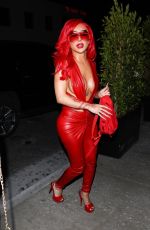 NIKITA DRAGUN in a Red Leather Jumpsuit Night Out in Los Angeles 05/28/2021