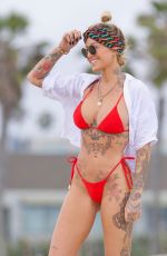 TINA LOUISE in a Red Bikini at Venice Beach 05/17/2021