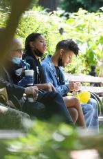 WILLOW SMITH and Tyler Cole Having Lunch on a Bench in Union Square Park 05/25/2021