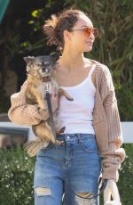 CARA SANTANA in Ripped Denim Out with Her Dog in Los Angeles 06/23/2021